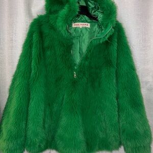 Free People Piper Green Faux Fur Pullover Jacket